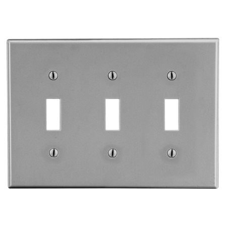 Hubbell Wiring Device-Kellems Wallplate, Mid-Size 3-Gang, 3) Toggle, Gray PJ3GY